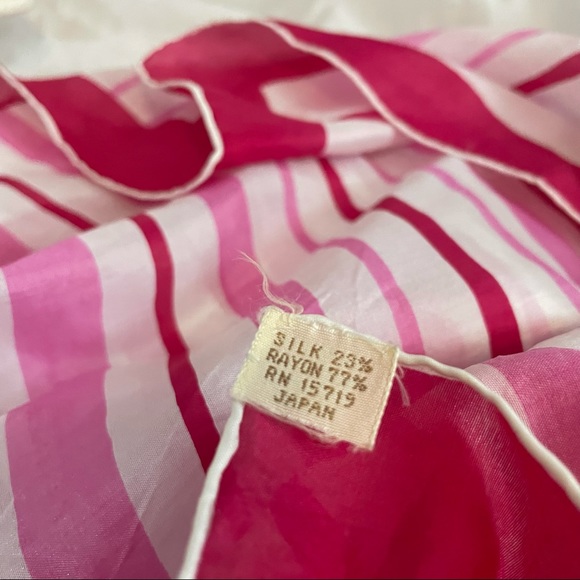 Striped pink silk square scarf - Picture 3 of 3